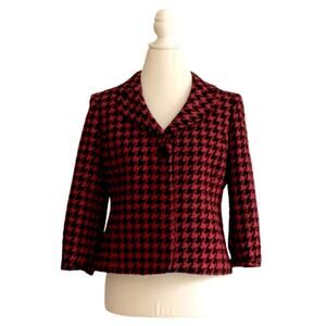 Semantiks Jacket Red Black Houndstooth 3/4 Sleeve Career Blazer Size 8 Petite